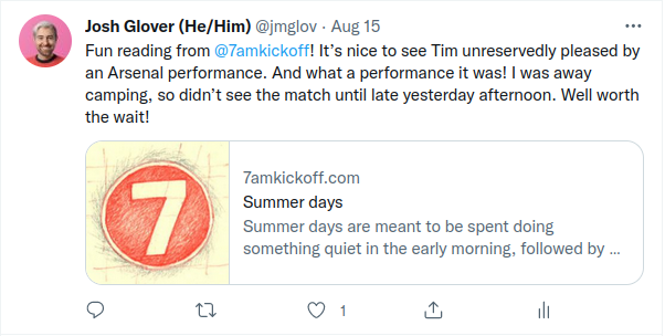 A tweet with a link to a 7amkickoff blog post with a nice image and a summary