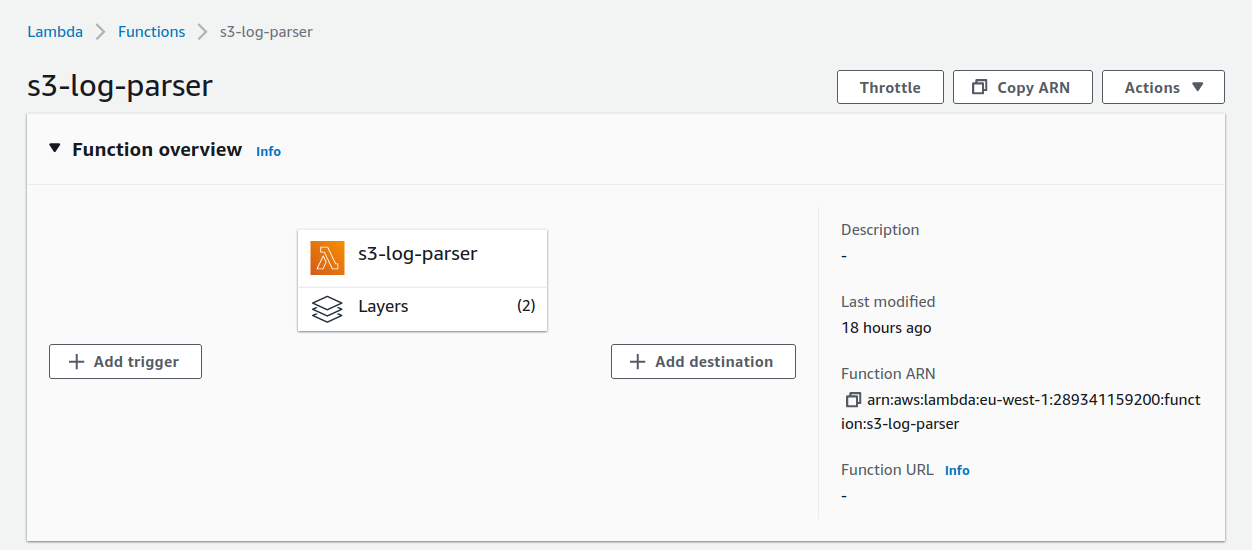 Screenshot of the Function overview section in the Lambda
console