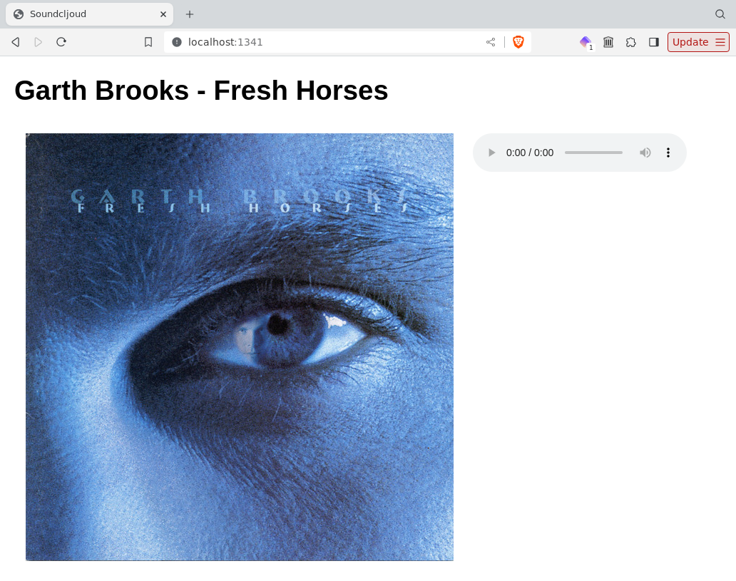 Screenshot of a web browser window with the album art for Fresh Horses and an audio player