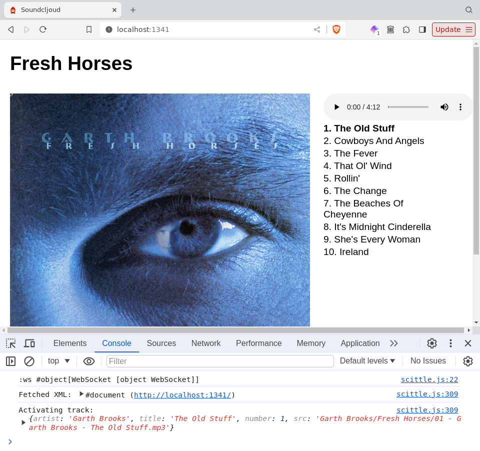 The Soundcljoud UI, playing album Garth Brooks - Fresh Horses