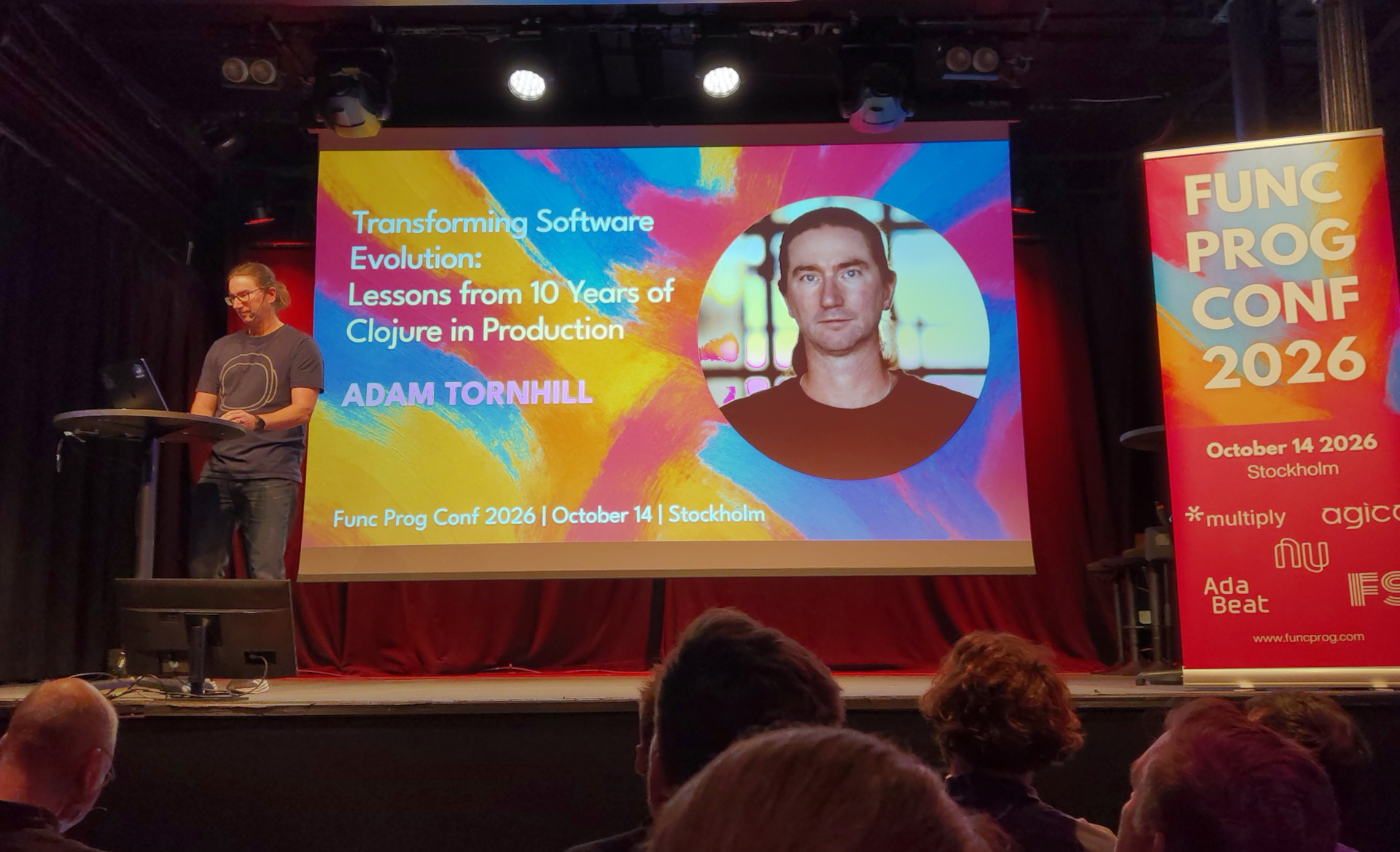 Adam Tornhill prepares to start his talk