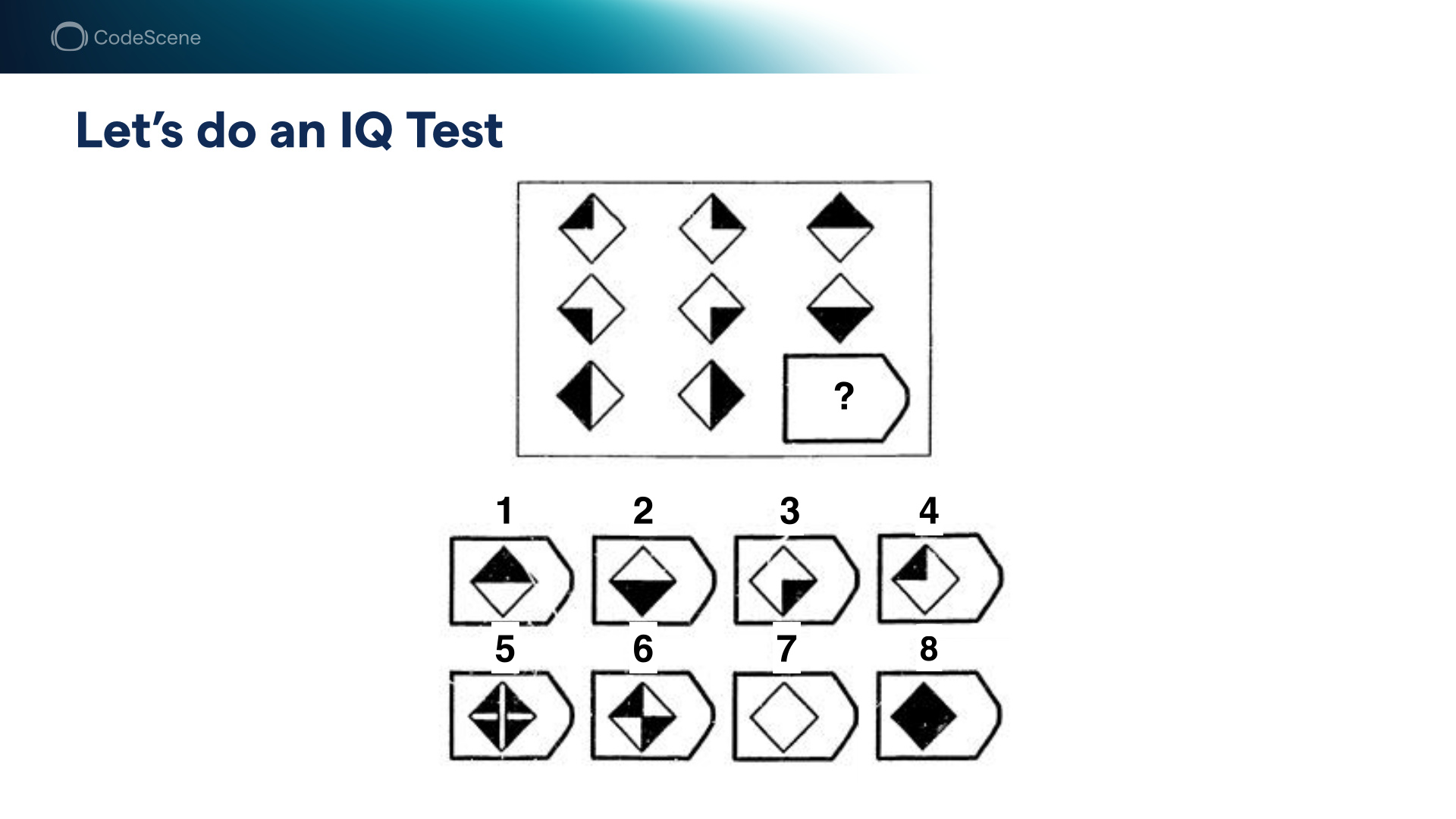 A slide labelled "Let's do an IQ Test"
