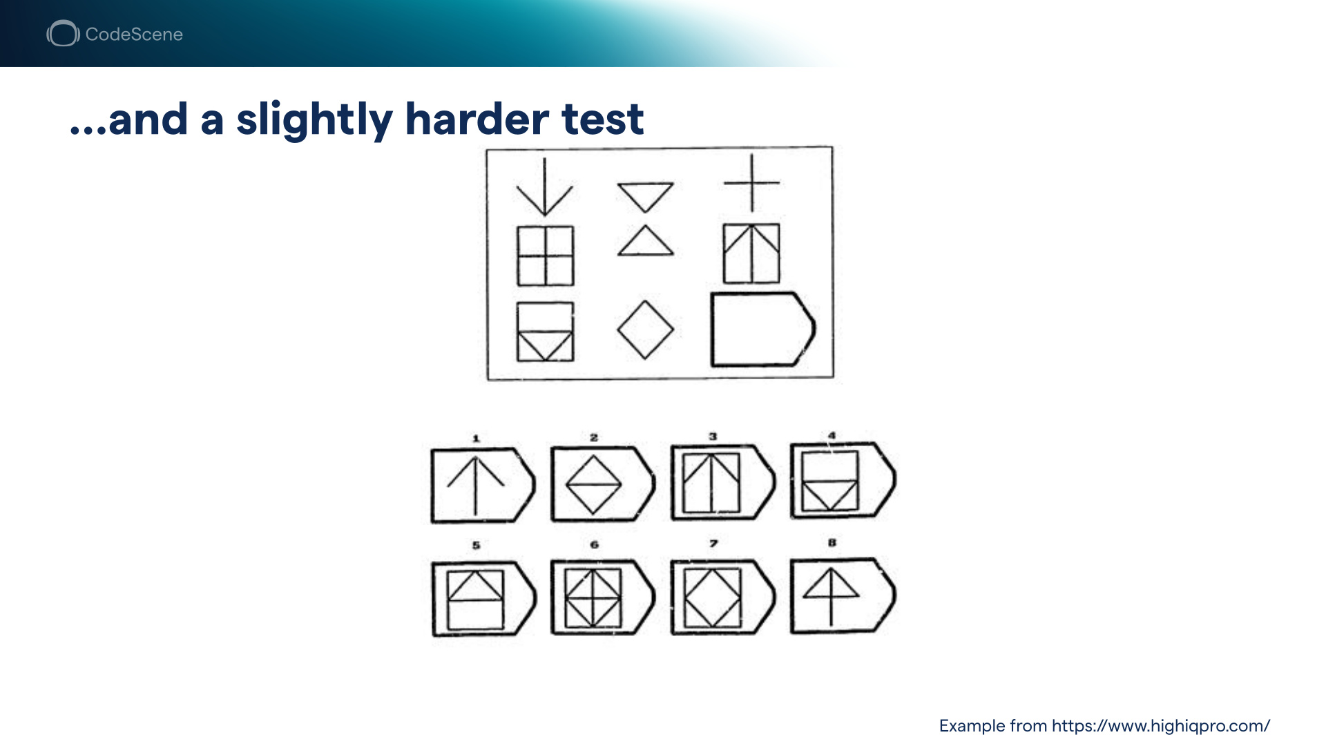 A slide labelled "...and a slightly harder test"