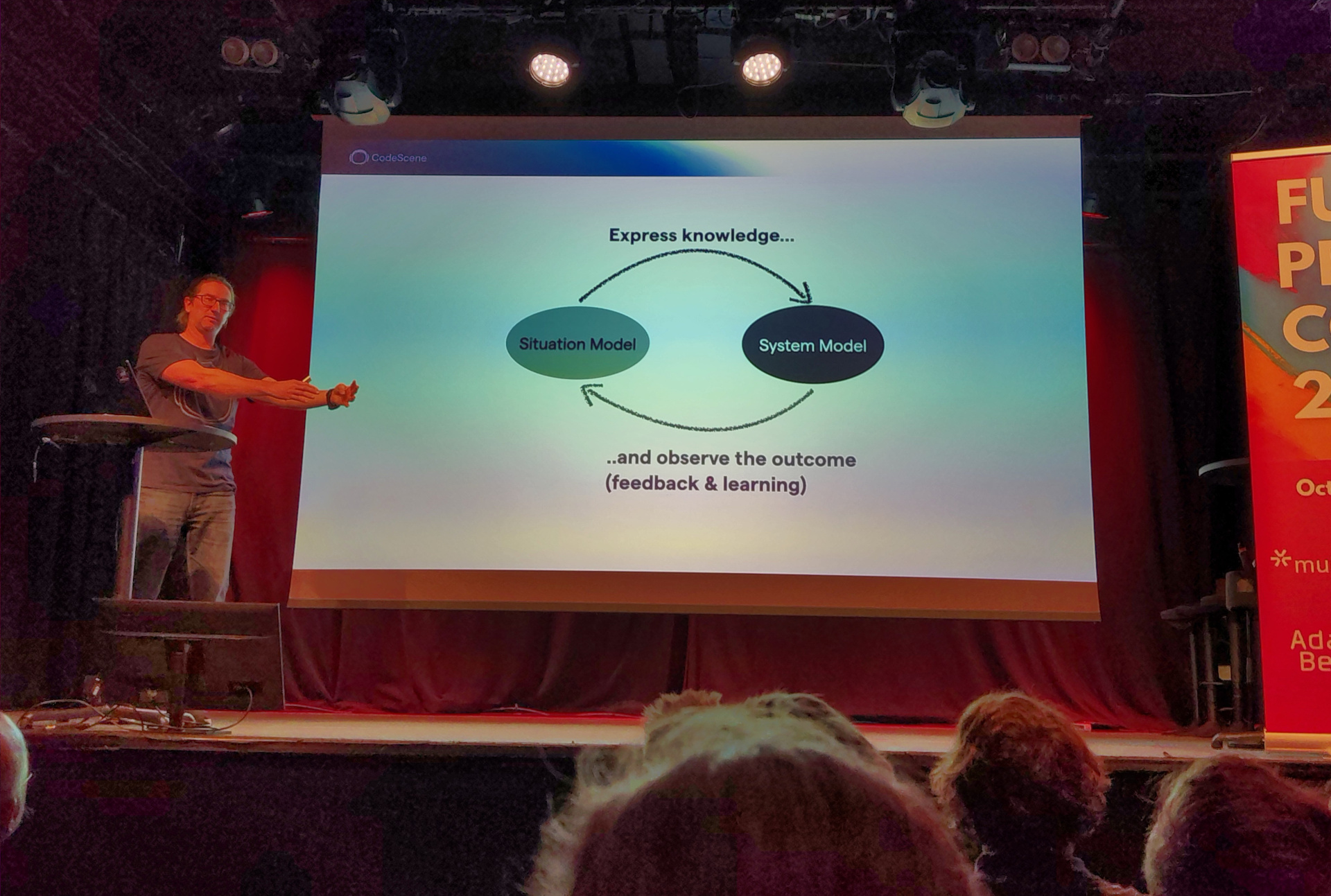 Adam presents a slide showing a diagram of situation model and system model